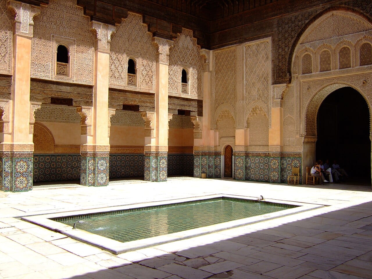 The carved courtyard of the Ben Youssef Madrasa, Marrakech
