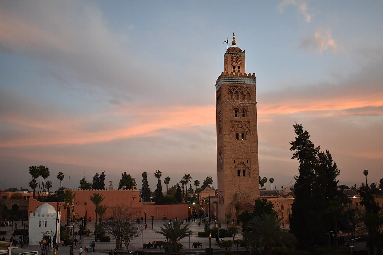 The Koutoubia Mosque minaret at sunset, Marrakech