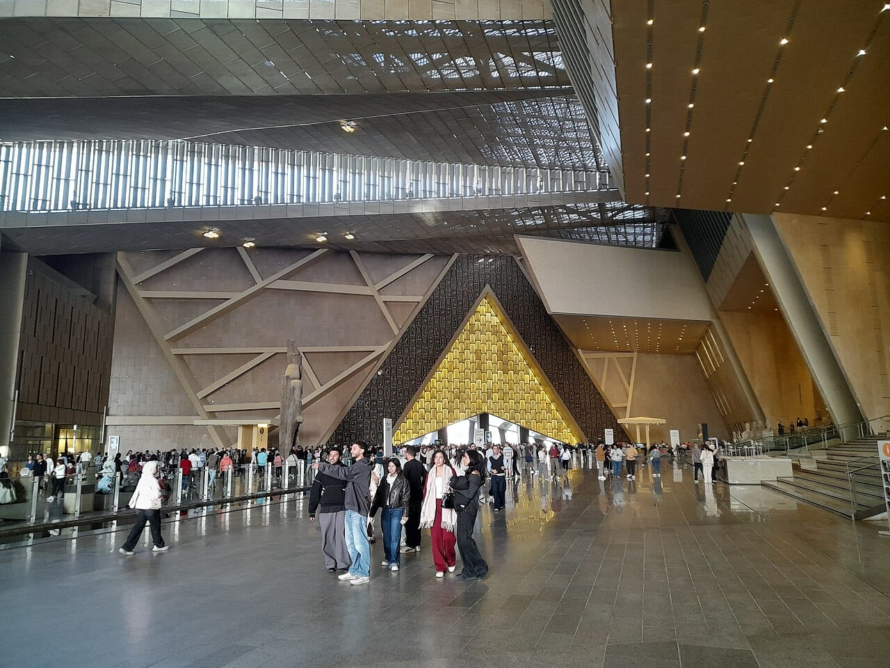 The grand atrium of the Grand Egyptian Museum in Giza
