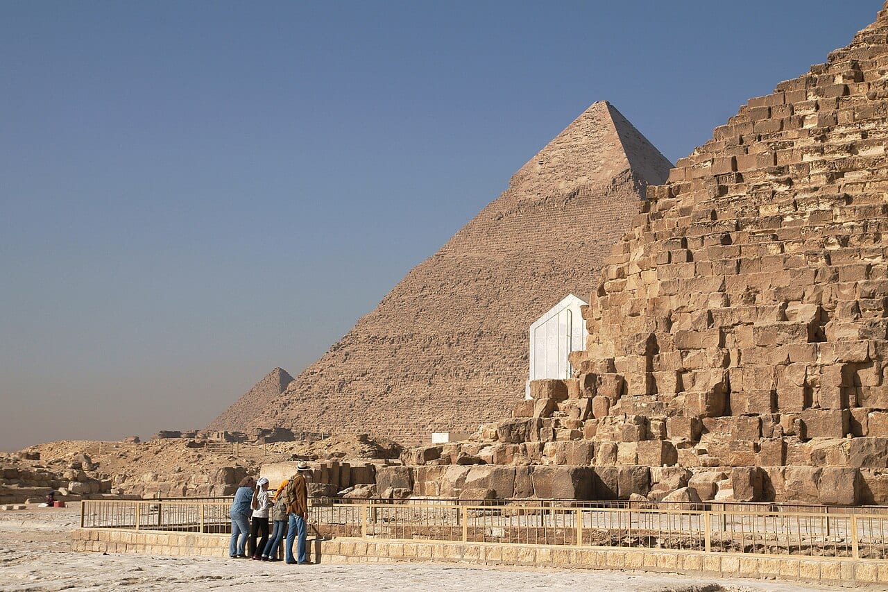 The pyramids of Giza and the Sphinx on a clear morning