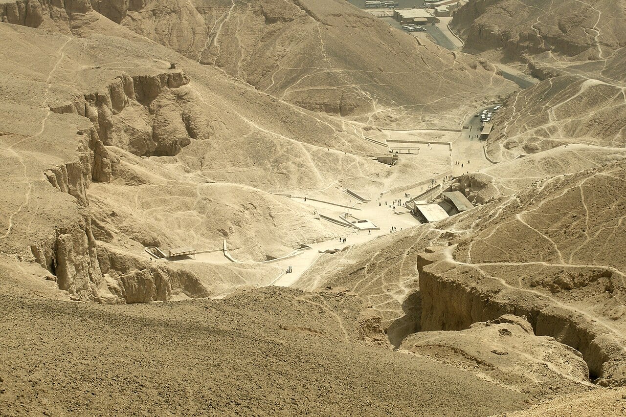 Aerial view over the Valley of the Kings near Luxor