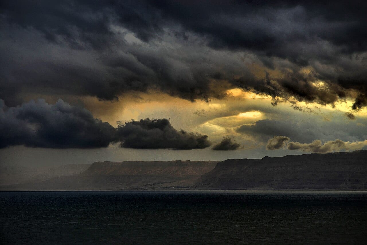 Golden evening light over the Dead Sea from the Jordanian side