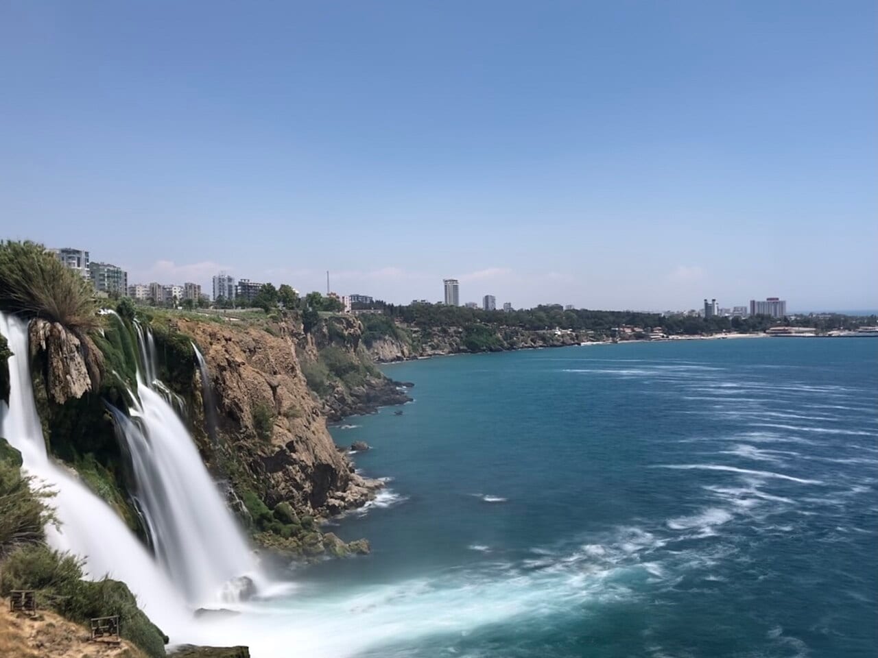 The Lower Düden waterfall dropping straight into the Mediterranean, Antalya