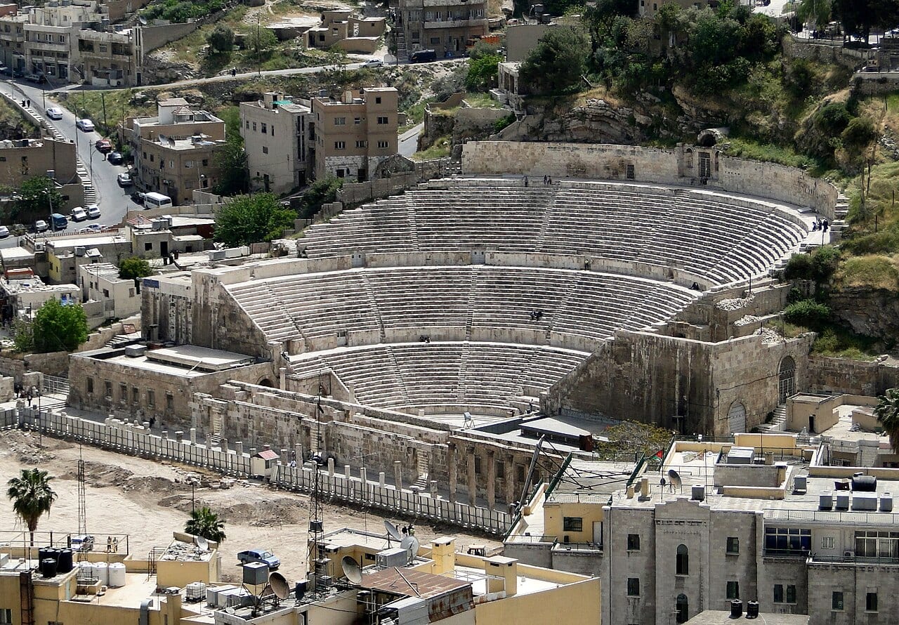 The Roman Theatre of Amman seen from the Citadel above downtown