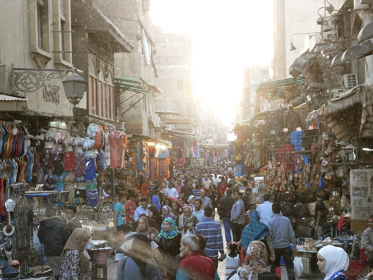 A crowded lane in Khan el-Khalili bazaar, Cairo