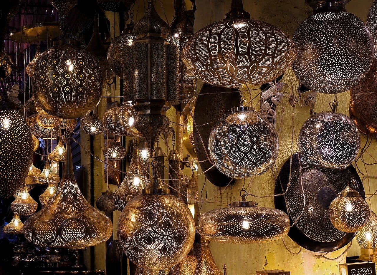 Metal lanterns for sale in the Marrakech souk
