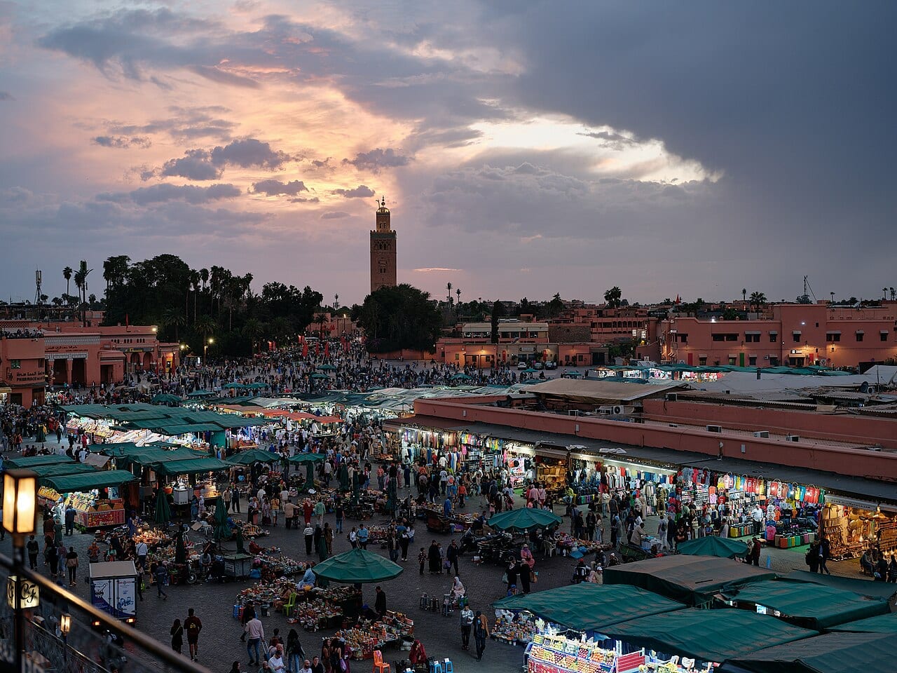 Smoke rising from the evening food stalls on Jemaa el-Fnaa, Marrakech